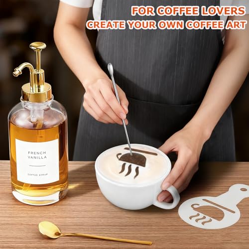 MUVEKA Coffee Syrup Dispenser for Bar, Glass Syrup Bottle with Pump, Coffee Pump Dispenser Bottle with Tray, Spoon for Station,16.9 oz, 500 ml - Image 3