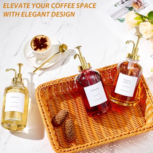 MUVEKA Coffee Syrup Dispenser for Bar, Glass Syrup Bottle with Pump, Coffee Pump Dispenser Bottle with Tray, Spoon for Station,16.9 oz, 500 ml - Image 2