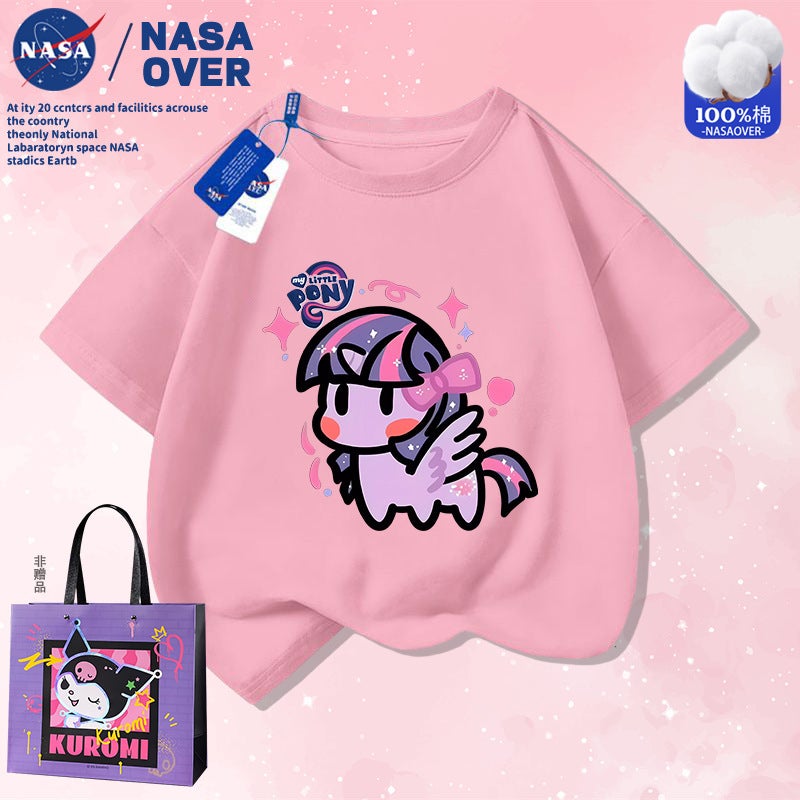 Nasa Co-Name Super Cute Q Version Color Pony T-Shirt Cuhk Children'S Cotton Short Sleeve Female Baby Cute Half Sleeve Top - Image 4