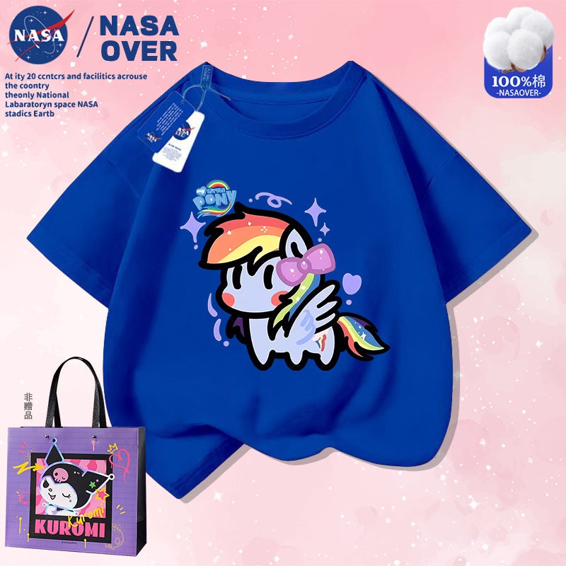 Nasa Co-Name Super Cute Q Version Color Pony T-Shirt Cuhk Children'S Cotton Short Sleeve Female Baby Cute Half Sleeve Top - Image 1