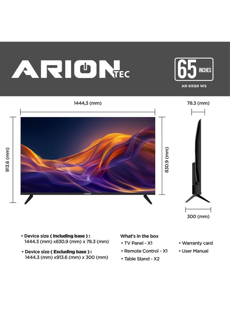 أريون تلفزيون سمارت QLED مقاس 65 بوصة 4K UHD، نظام WebOS 25، لوحة A+، ريسيفر رقمي مدمج، تصميم بدون إطار، Wi‑Fi وBluetooth وEthernet – AR-65-Q9WS - Image 4