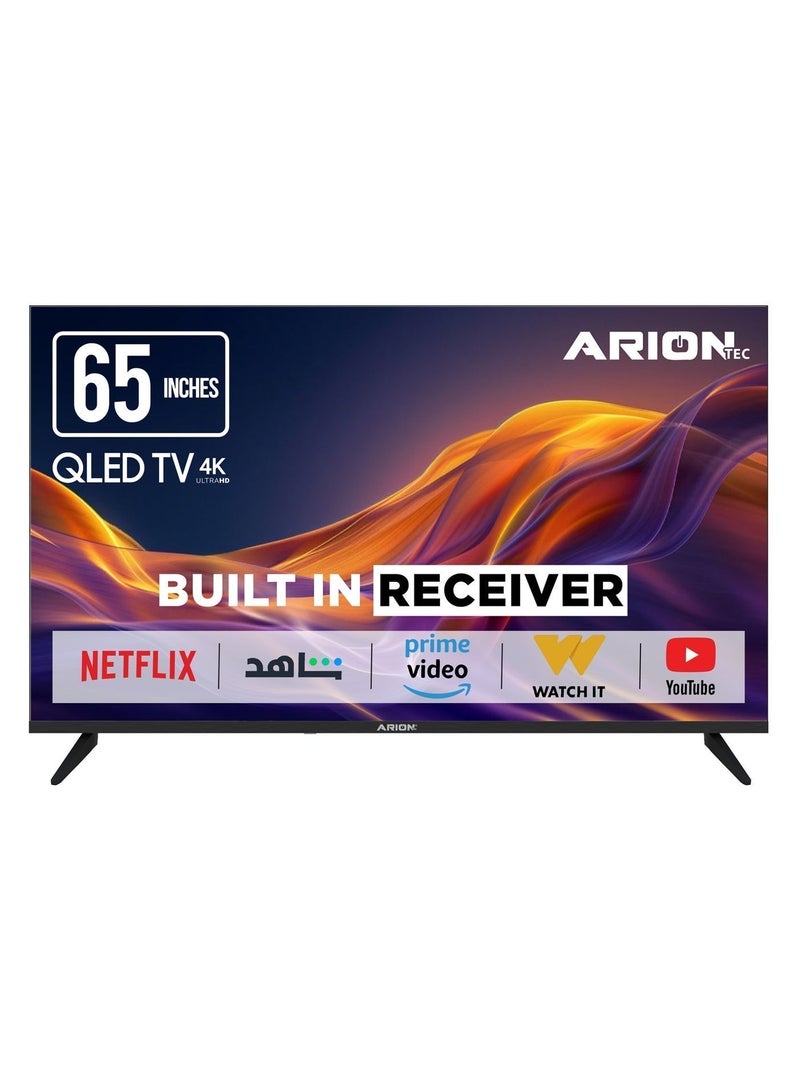 أريون تلفزيون سمارت QLED مقاس 65 بوصة 4K UHD، نظام WebOS 25، لوحة A+، ريسيفر رقمي مدمج، تصميم بدون إطار، Wi‑Fi وBluetooth وEthernet – AR-65-Q9WS - Image 2