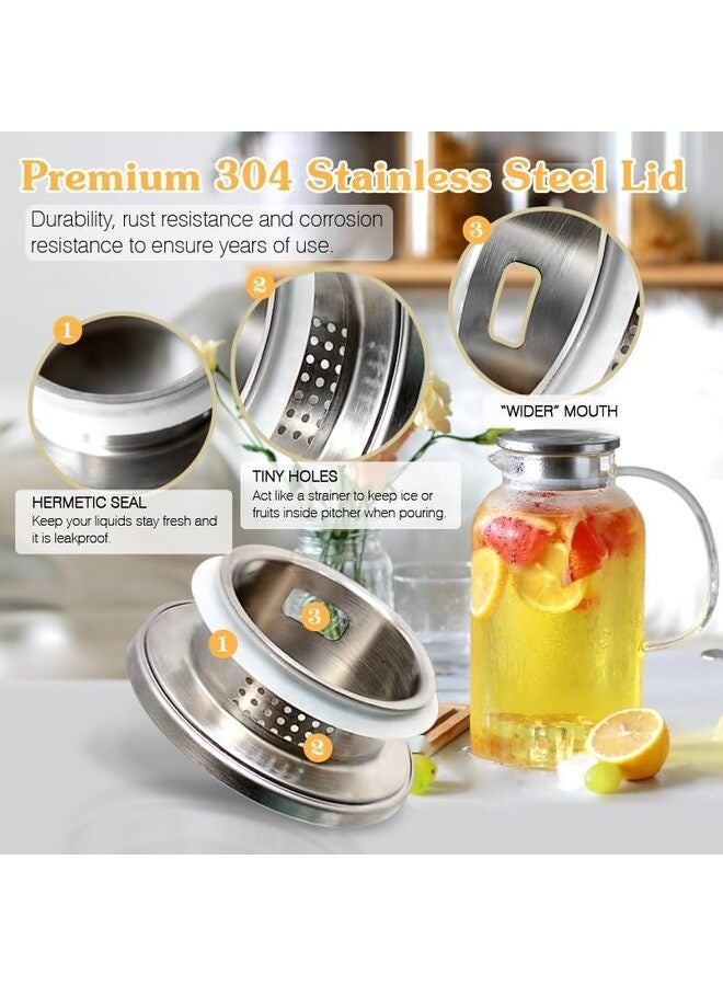 إبريق زجاجي مع غطاء وفوهة، زجاجة غسول فم زجاجية سعة 2000 مل، إبريق وكأس لمشروبات منتصف الليل سهلة الاستخدام للمطبخ وغرفة النوم والماء والعصير - Image 3