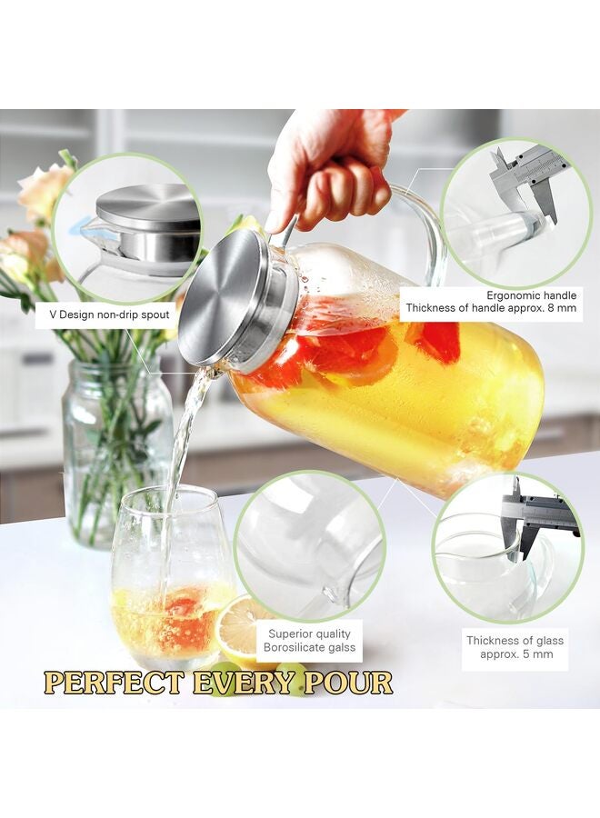 إبريق زجاجي مع غطاء وفوهة، زجاجة غسول فم زجاجية سعة 2000 مل، إبريق وكأس لمشروبات منتصف الليل سهلة الاستخدام للمطبخ وغرفة النوم والماء والعصير - Image 2
