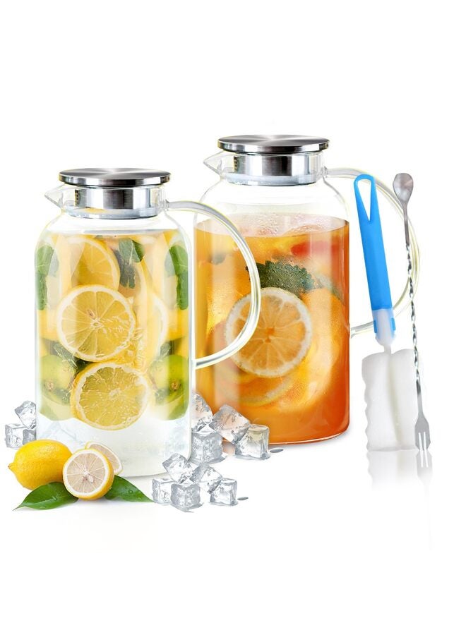 إبريق زجاجي مع غطاء وفوهة، زجاجة غسول فم زجاجية سعة 2000 مل، إبريق وكأس لمشروبات منتصف الليل سهلة الاستخدام للمطبخ وغرفة النوم والماء والعصير - Image 1