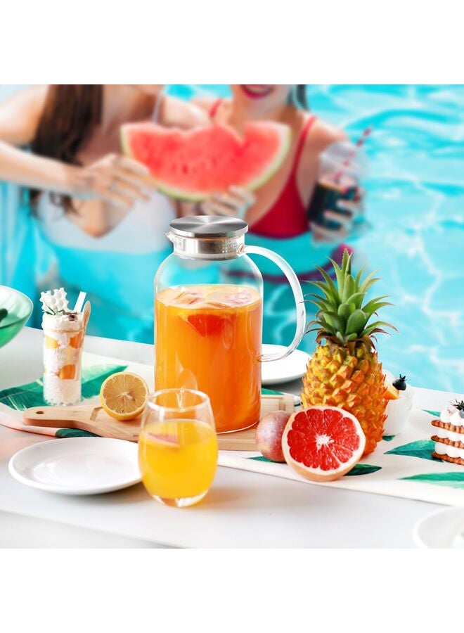 إبريق زجاجي مع غطاء وفوهة، زجاجة غسول فم زجاجية سعة 2000 مل، إبريق وكأس لمشروبات منتصف الليل سهلة الاستخدام للمطبخ وغرفة النوم والماء والعصير - Image 5