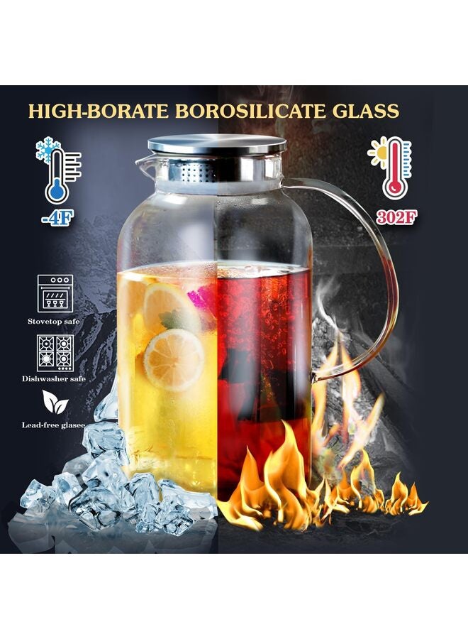 إبريق زجاجي مع غطاء وفوهة، زجاجة غسول فم زجاجية سعة 2000 مل، إبريق وكأس لمشروبات منتصف الليل سهلة الاستخدام للمطبخ وغرفة النوم والماء والعصير - Image 4