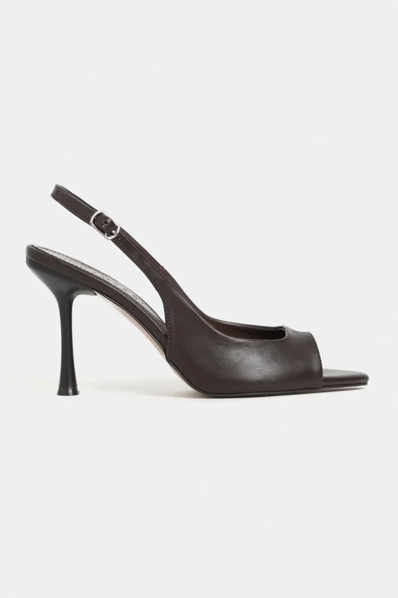 Nisantasi Shoes Maia Matte Pointed Toe Open Front Slim Heel Shoe — Brown