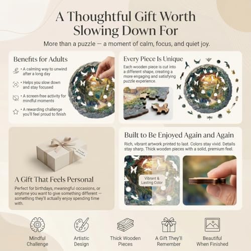 Jollitot Wooden Puzzles 3D Cave Forest Puzzle 300 Pieces Unique Animal Shaped Wood Challenging Jigsaw Puzzles Ideal for Adults Premium Wood Gift Box 134x133in - Image 5