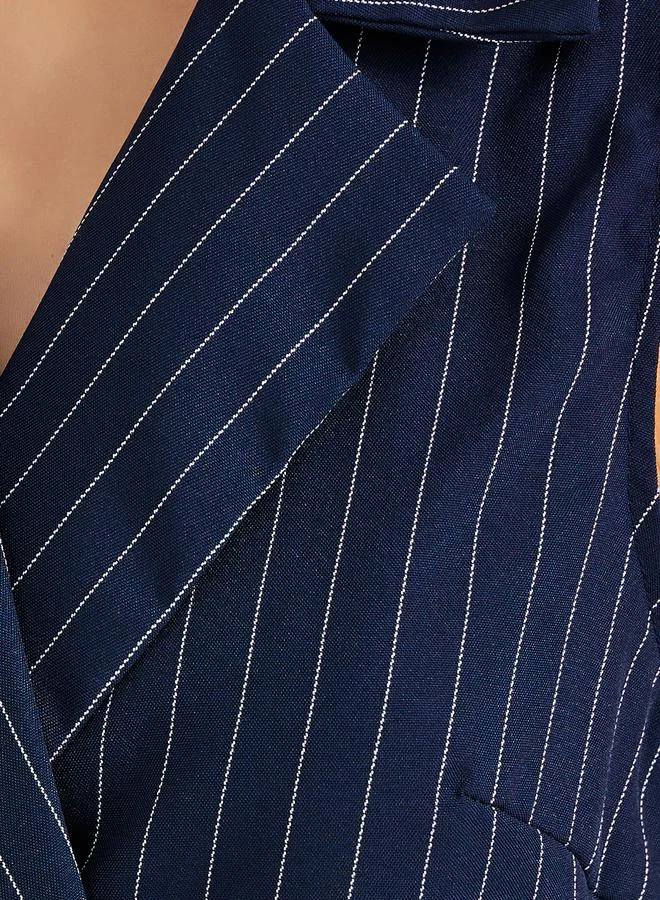 Styli Woven Lapel Collar Sleeveless Wrap Top