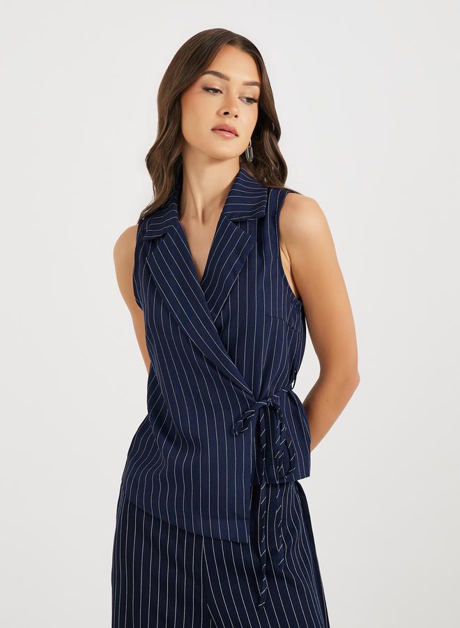 Styli Woven Lapel Collar Sleeveless Wrap Top - Image 1