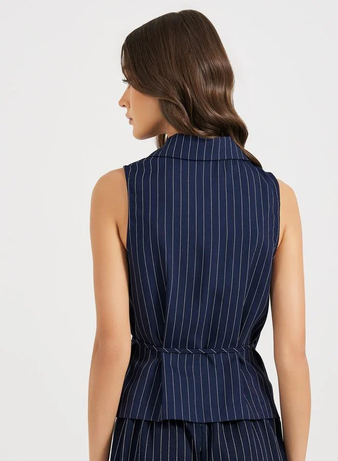 Styli Woven Lapel Collar Sleeveless Wrap Top