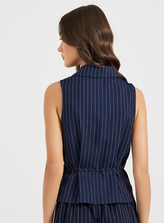 Styli Woven Lapel Collar Sleeveless Wrap Top - Image 4