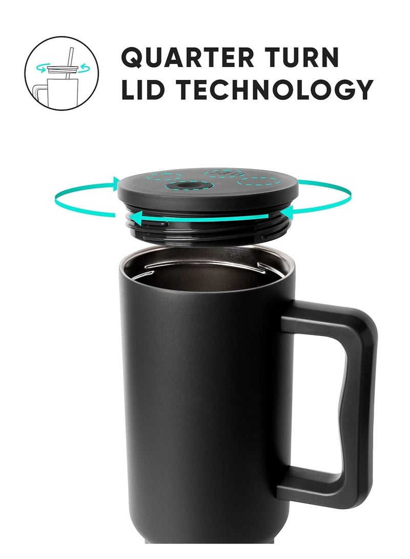 إيفرين كوب بسعة 40 أونصة مع مقبض وغطاء من القش، كوب معزول، زجاجة مياه من الفولاذ المقاوم للصدأ قابلة لإعادة الاستخدام، كوب للسفر، حامل أكواب، هدايا صديقة للنساء، مجموعة رحلتها، طراز بسيط وحديث - Image 3