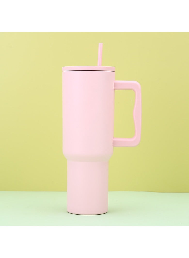 إيفرين كوب بسعة 40 أونصة مع مقبض وغطاء من القش، كوب معزول، زجاجة مياه من الفولاذ المقاوم للصدأ قابلة لإعادة الاستخدام، كوب للسفر، حامل أكواب، هدايا صديقة للنساء، مجموعة رحلتها، طراز بسيط وحديث - Image 1