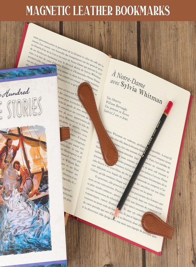 Vantoo Leather Magnetic Bookmarks for Women Men, Handmade Page Markers for Book Lovers for Reader Writers Authors Poets (2 Pack-Brown) - Image 2