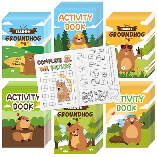 JAPBOR Groundhog Activity Coloring Book 24PCS Mini Happy Groundhog Day Activities Color Books Bulk for Party Favor Animals Themed Small Colouring Pages for Birthday Gift Class Painting Game - Image 1