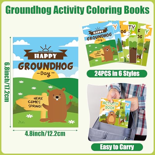 JAPBOR Groundhog Activity Coloring Book 24PCS Mini Happy Groundhog Day Activities Color Books Bulk for Party Favor Animals Themed Small Colouring Pages for Birthday Gift Class Painting Game - Image 5