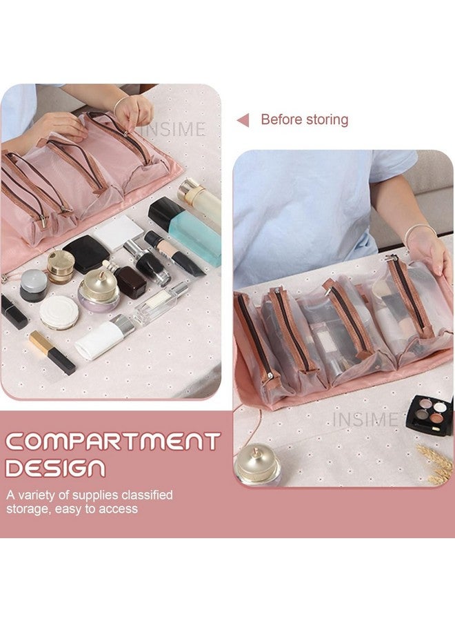 INSIME Foldable Makeup Pouch for Travelling | 4 Detachable Hanging Nylon Toiletry Bag for Women | Roll up Travel Makeup Organizer Pouch for Women Travel | Cosmetic Makeup Storage Organizer Bags - Image 4