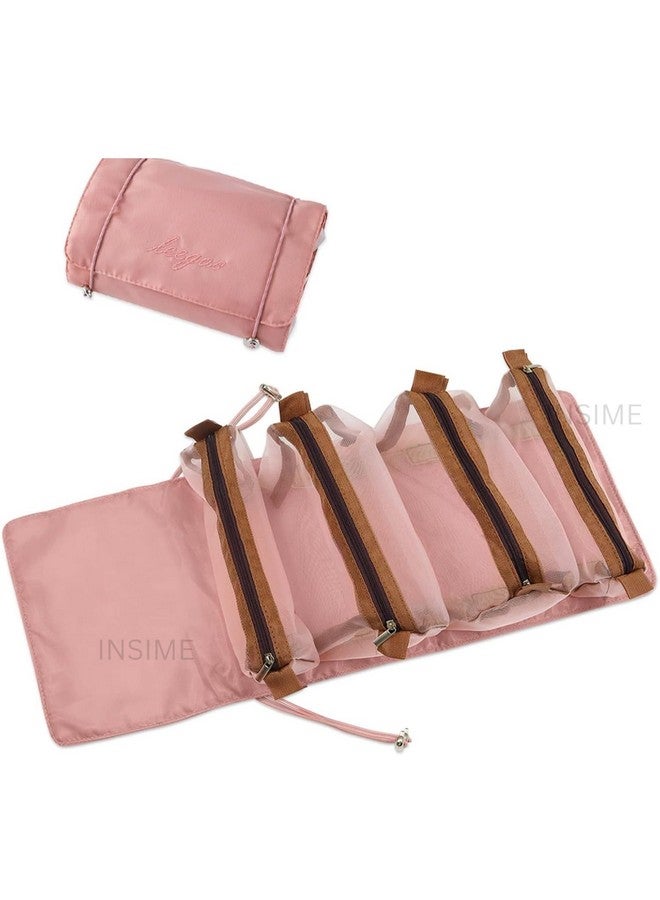 INSIME Foldable Makeup Pouch for Travelling | 4 Detachable Hanging Nylon Toiletry Bag for Women | Roll up Travel Makeup Organizer Pouch for Women Travel | Cosmetic Makeup Storage Organizer Bags - Image 1