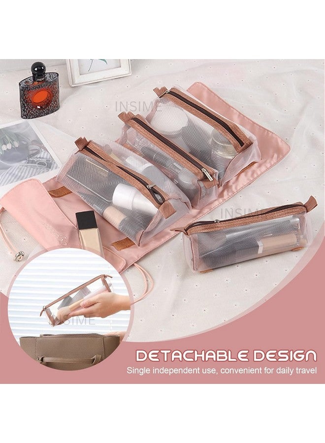 INSIME Foldable Makeup Pouch for Travelling | 4 Detachable Hanging Nylon Toiletry Bag for Women | Roll up Travel Makeup Organizer Pouch for Women Travel | Cosmetic Makeup Storage Organizer Bags - Image 3