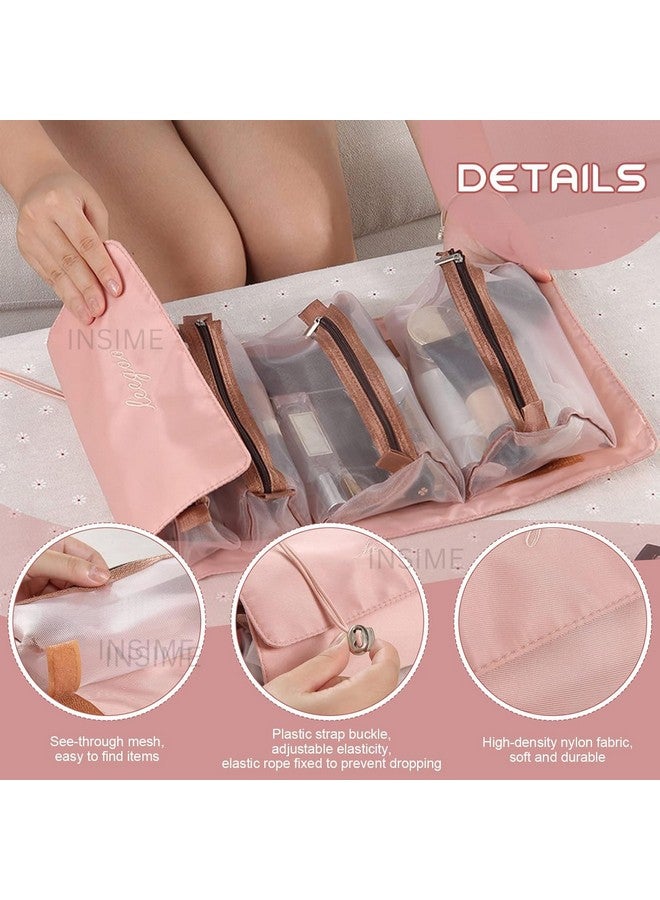 INSIME Foldable Makeup Pouch for Travelling | 4 Detachable Hanging Nylon Toiletry Bag for Women | Roll up Travel Makeup Organizer Pouch for Women Travel | Cosmetic Makeup Storage Organizer Bags - Image 2
