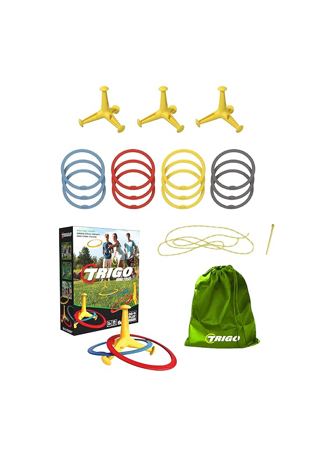 Hape Trigo Ring Toss Game Set With Carry Bag 18Pcs Throwing Rings For Kids & Adults Group Play For 2 4 Players For Outdoor Backyard And Beach Outings And Family Reunions 4Yr+ - Image 1