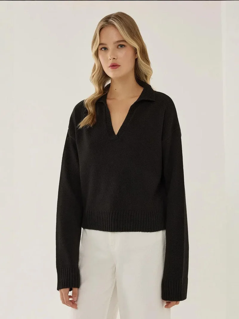 HICCUP Polo Collar Knit Sweater