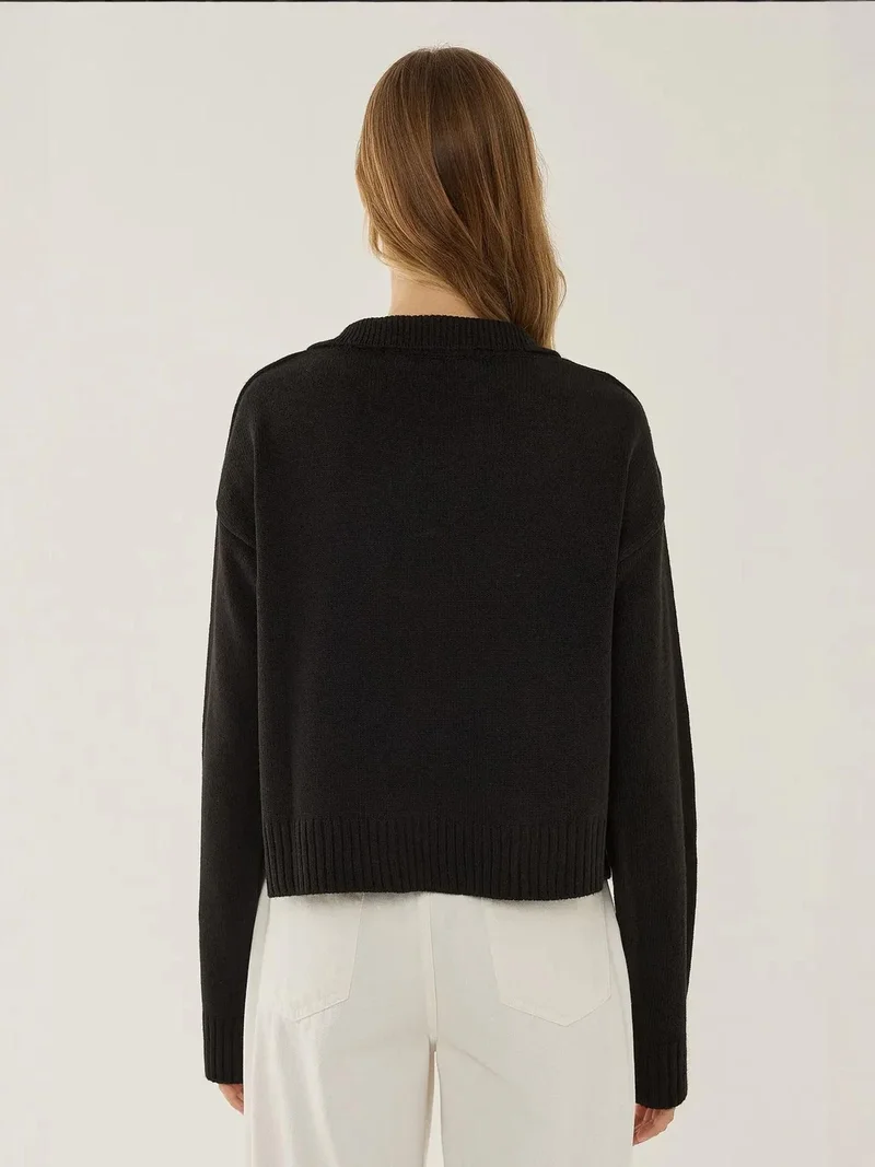 Hiccup Black Polo Collar Knit Sweater for Women | Best Price UAE
