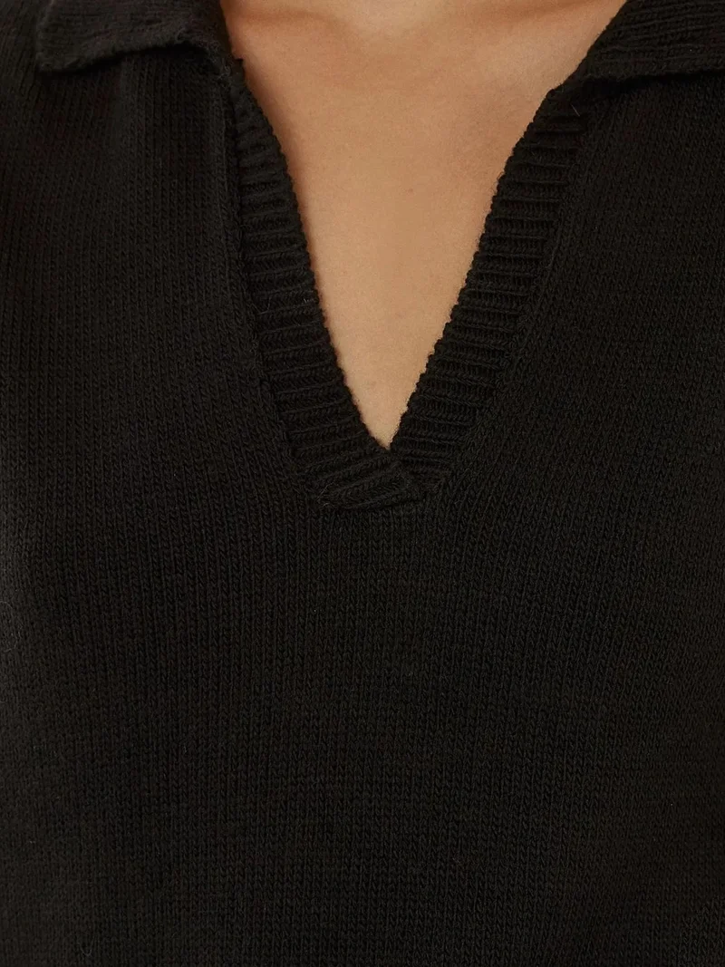 Hiccup Black Polo Collar Knit Sweater for Women | Best Price UAE