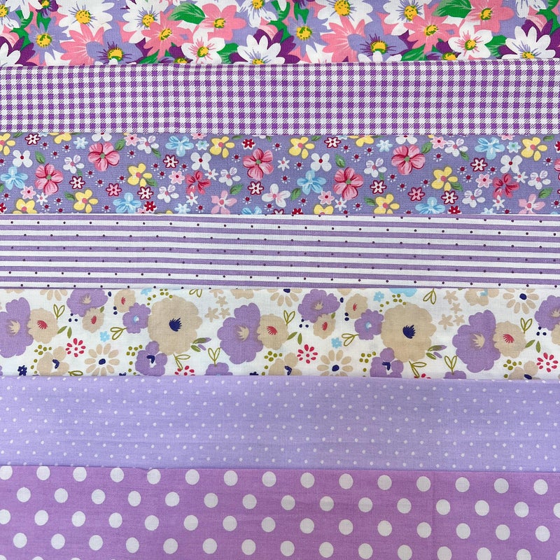 Antetek 7Pcs 9.8" x 9.8"(25 * 25CM) Cotton Fabric DIY Making Supplies Quilting Patchwork Fabric Fat Quarter Bundles DIY for Quilting Cotton Patchwork Cushions (7pcs Purple Flowers, 9.8" x 9.8") - Image 1