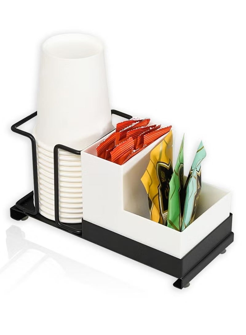 Beauenty Metal coffee station organizer,10 oz disposable coffee paper cups holder with straws, tea bags, coffee pods organizer for home, office, hotel, bathroom counter - Image 1