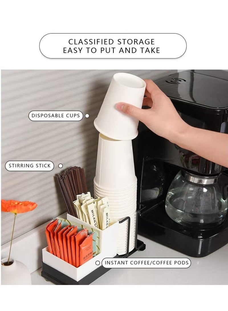 Beauenty Metal coffee station organizer,10 oz disposable coffee paper cups holder with straws, tea bags, coffee pods organizer for home, office, hotel, bathroom counter - Image 2
