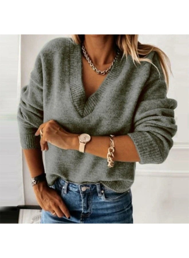 NIBEMINENT Sweater Women Pullover Knitting Top Jumper V Neck Solid Color Thick Knitwear  Autumn Winter Knitted Tops Office Lady Casual - Image 1