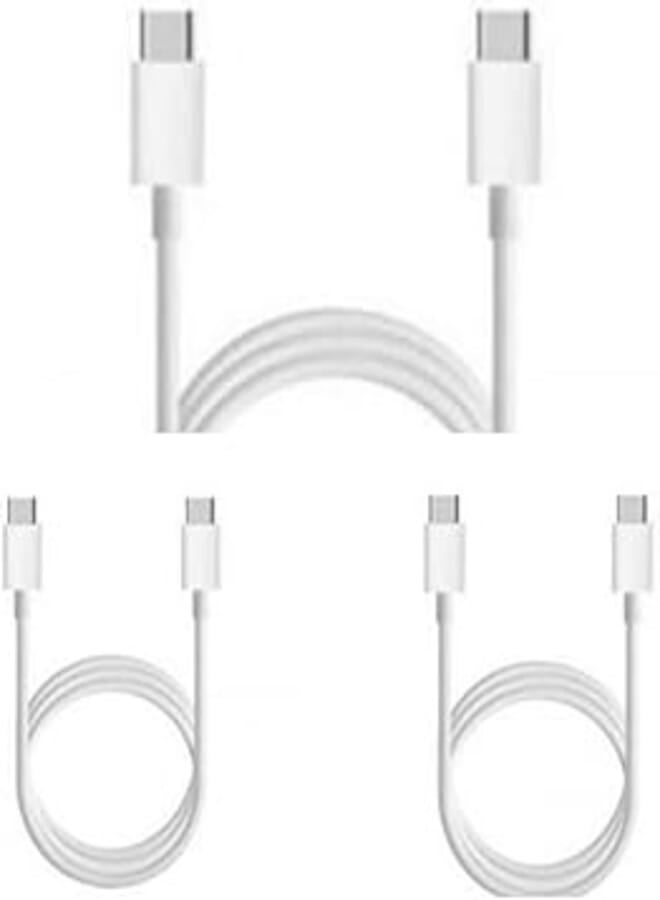 C LC Charging Cable, Pack of 3 Compatible for Macbook Pro 2020, iPad Pro 2020, iPad Air 4, Galaxy S20 Plus, S9 - White 
