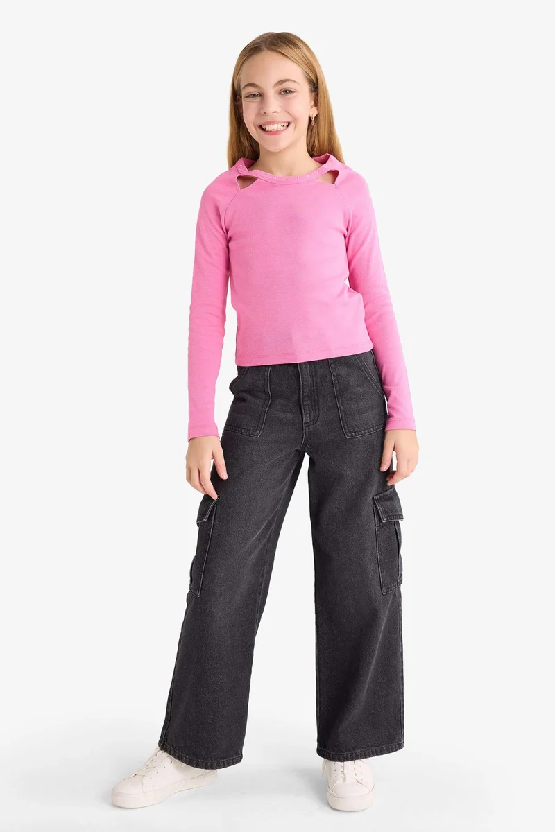 ديفاكتو Girl Slim Fit Jeweled Collar Ribbed Camisole T-Shirt