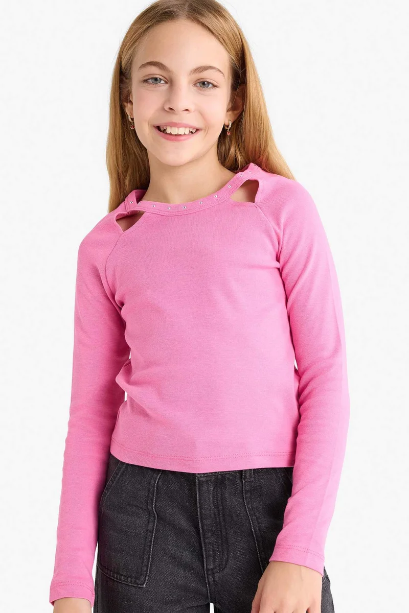 ديفاكتو Girl Slim Fit Jeweled Collar Ribbed Camisole T-Shirt