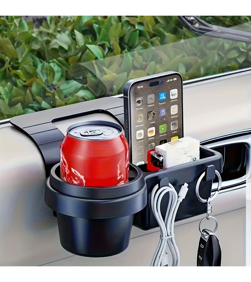 2 Pcs Multi Functional Black Car Organizer With Cup Holder Water Bottle Holder Side Door Window Phone Slot And Hanging Storage Rack Durable ABS Material Easy To Install Space Saving Design Suitable For Car Interior Accessories - Image 3
