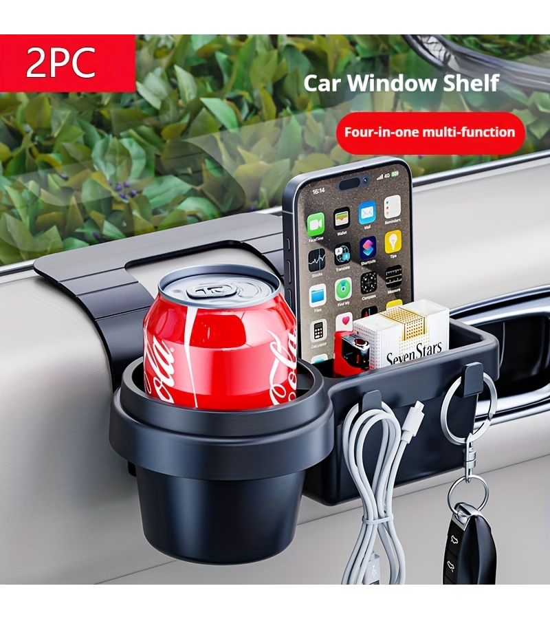 2 Pcs Multi Functional Black Car Organizer With Cup Holder Water Bottle Holder Side Door Window Phone Slot And Hanging Storage Rack Durable ABS Material Easy To Install Space Saving Design Suitable For Car Interior Accessories - Image 5
