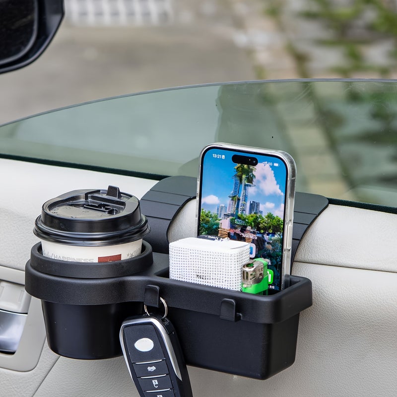 2 Pcs Multi Functional Black Car Organizer With Cup Holder Water Bottle Holder Side Door Window Phone Slot And Hanging Storage Rack Durable ABS Material Easy To Install Space Saving Design Suitable For Car Interior Accessories - Image 1