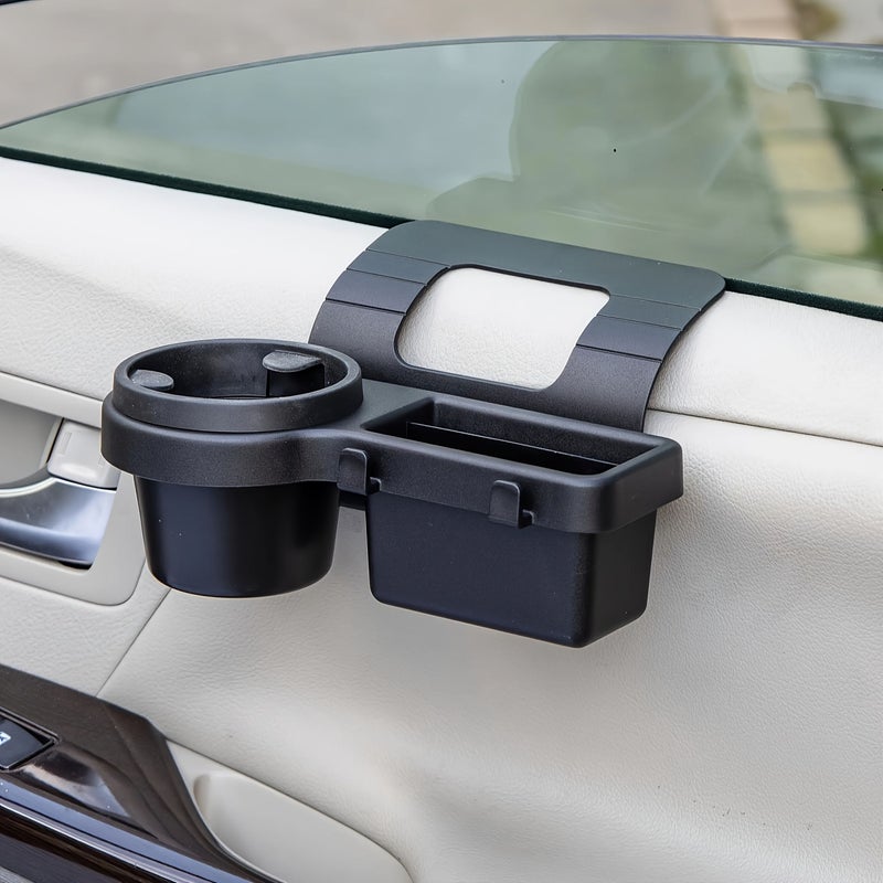 2 Pcs Multi Functional Black Car Organizer With Cup Holder Water Bottle Holder Side Door Window Phone Slot And Hanging Storage Rack Durable ABS Material Easy To Install Space Saving Design Suitable For Car Interior Accessories - Image 2