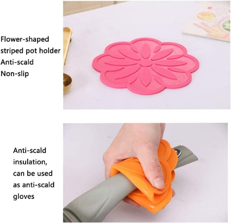 Ramkuwar Placemat Flower Heat Resistant Silicone Non Slip Kitchen Placemat Insulation Coaster Bowl Cup Pad Pot Home Decor Pack of 6 Peacock - Image 4