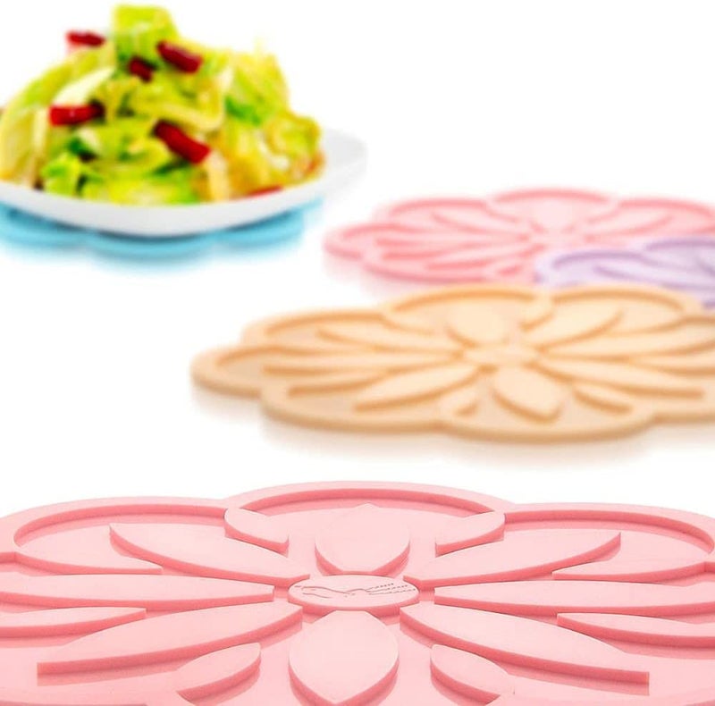 Ramkuwar Placemat Flower Heat Resistant Silicone Non Slip Kitchen Placemat Insulation Coaster Bowl Cup Pad Pot Home Decor Pack of 6 Peacock - Image 5