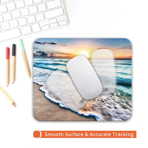 Armanza Square Mouse Pad Beach Sunset, Personalized Premium-Textured Custom Mouse Mat Design, Washable Mousepad Cloth, Non-Slip Rubber Base Computer Mouse Pads for Wireless Mouse - Image 4