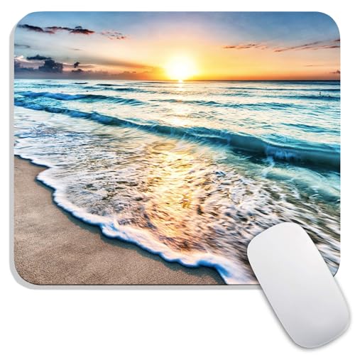 Armanza Square Mouse Pad Beach Sunset, Personalized Premium-Textured Custom Mouse Mat Design, Washable Mousepad Cloth, Non-Slip Rubber Base Computer Mouse Pads for Wireless Mouse - Image 1