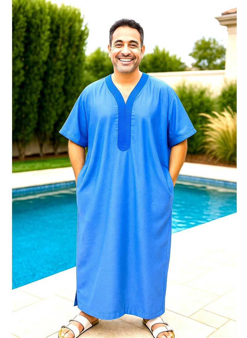 Men's Shirt, Nightgown, Moroccan Robe, Comfortable Men's Gifts Luxury Men's House Robe for Comfort Moroccan Shirt, Men's Summer Shirt, Short Sleeve Shirt, Men's Robe Comfortable Men's Gifts - Image 1