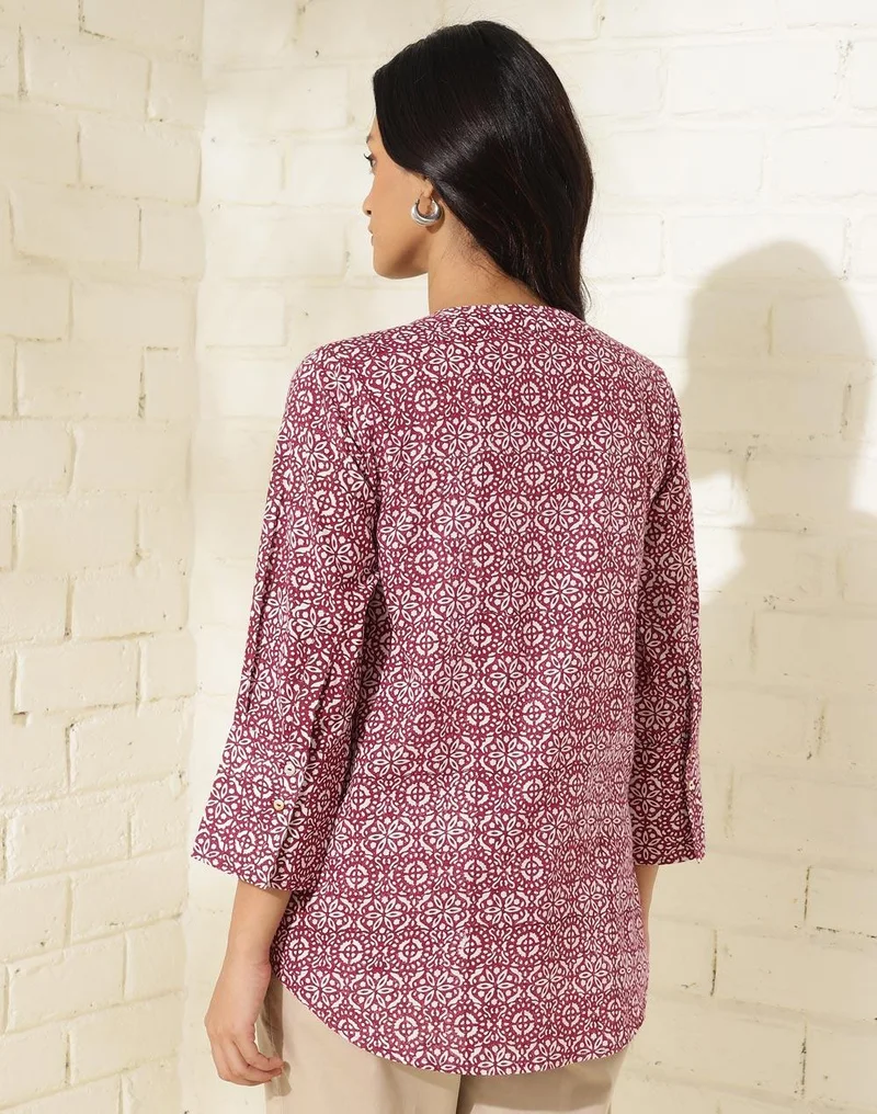 Fabindia Pink Cotton Hand Block Printed Tunic