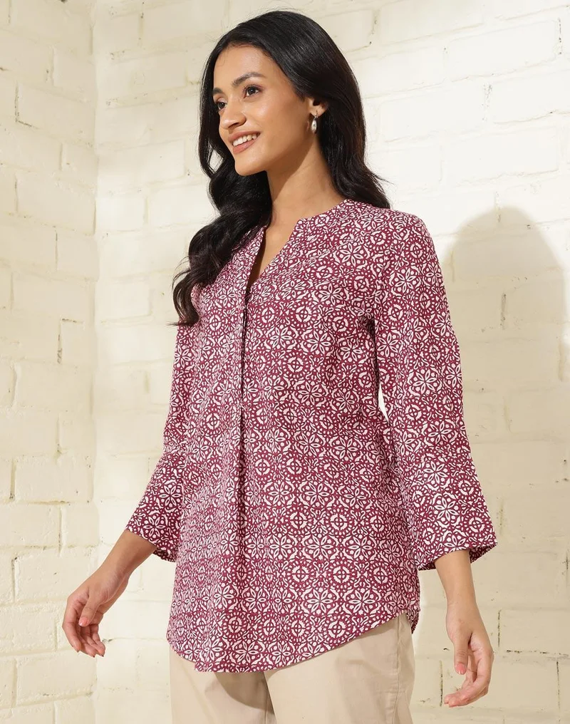 Fabindia Pink Cotton Hand Block Printed Tunic
