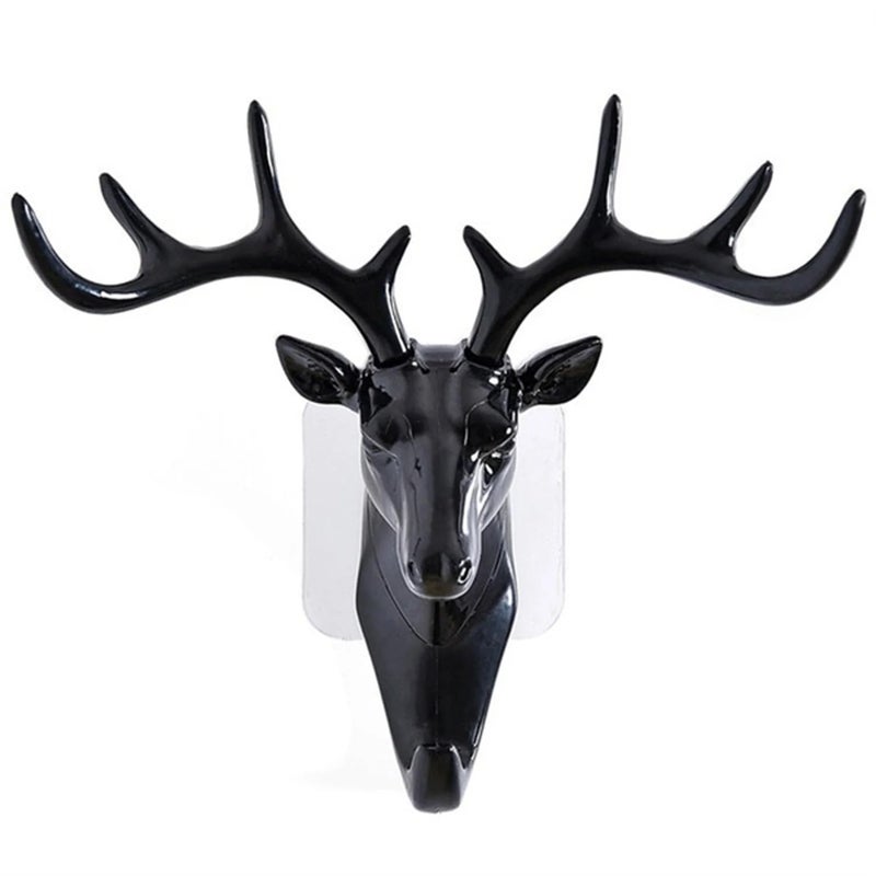 Deer Head Self Adhesive Wall Door Hook Hanger2PcsBlack - Image 1