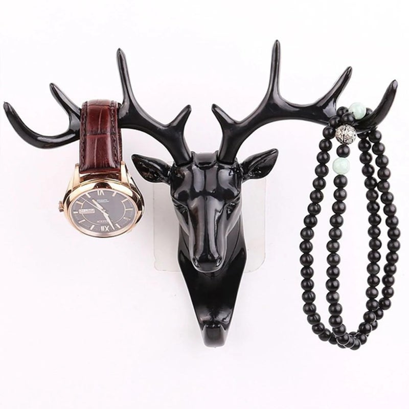 Deer Head Self Adhesive Wall Door Hook Hanger2PcsBlack - Image 2